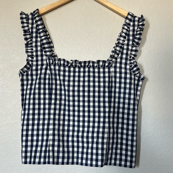 J. Crew Ruffle Trim Poplin Gingham Top - Picture 3 of 7